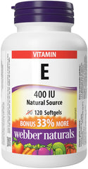 Webber Naturals front packaging showing 120 softgels and 400 IU benefit