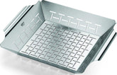 Weber Deluxe Grilling Basket front view showing stainless steel and capacity benefits