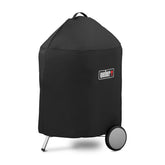 Weber front view cover fitted on 22" charcoal grill showing protection