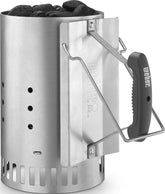Weber Rapidfire front view showing silver chimney starter and stable base for quicker lighting