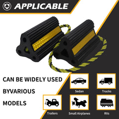WECARLLE chocks placed at RV wheel demonstrating stable parking