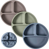 WeeSprout front view of three-pack plates showing colors and packaging for mealtime convenience