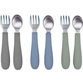 WeeSprout front view of forks and spoons showing full set and benefit of complete six-piece serving