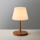 WEILAILUX front view wood-grain lamp showing design and portability benefit