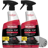 Weiman front packaging 2-pack showing bottles and microfiber cloth for quick cleaning