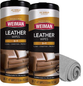 Weiman front packaging showing two leather wipe packs and convenience