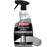 Weiman front packaging spray and cloth showing included kit benefits