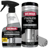 Weiman front packaging showing spray wipes cloth and easy cleaning benefit