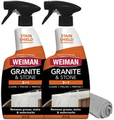 Weiman two-bottle pack front view showing product and included towel for easy maintenance