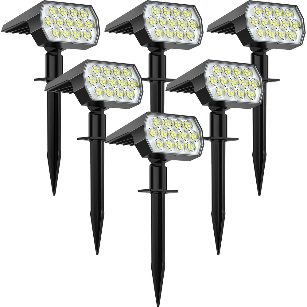WELALO front view of six solar spotlights showing full outdoor lighting benefit
