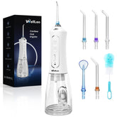 WELLLEO front view showing compact flosser and ergonomic handle for easy control