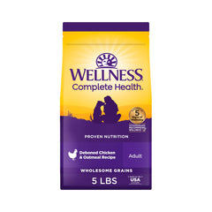 Wellness front packaging showing chicken and oatmeal benefits