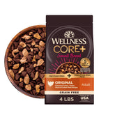 Wellness front bag showing CORE+ small breed benefits and flavor