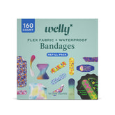 Welly front packaging showing 160-count refill pack and colorful design benefits