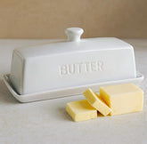 WERTIOO butter dish front view showing clean white ceramic and coverage benefit
