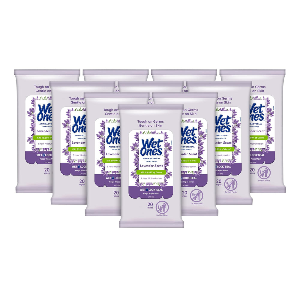 Wet Ones front-canister showing lavender scent and quick cleaning benefit