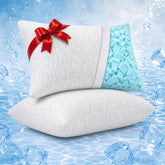 WGAKCED front view of queen pillow pair showing packaging and benefits
