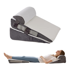 WGAKCED front view of three-piece wedge pillow set showing clean white and grey covers for versatile support