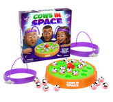 WHAT DO YOU MEME? front packaging showing Cows In Space and game contents benefit laughs