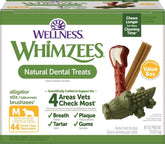 Whimzees front packaging medium 44-count showing value box and benefits