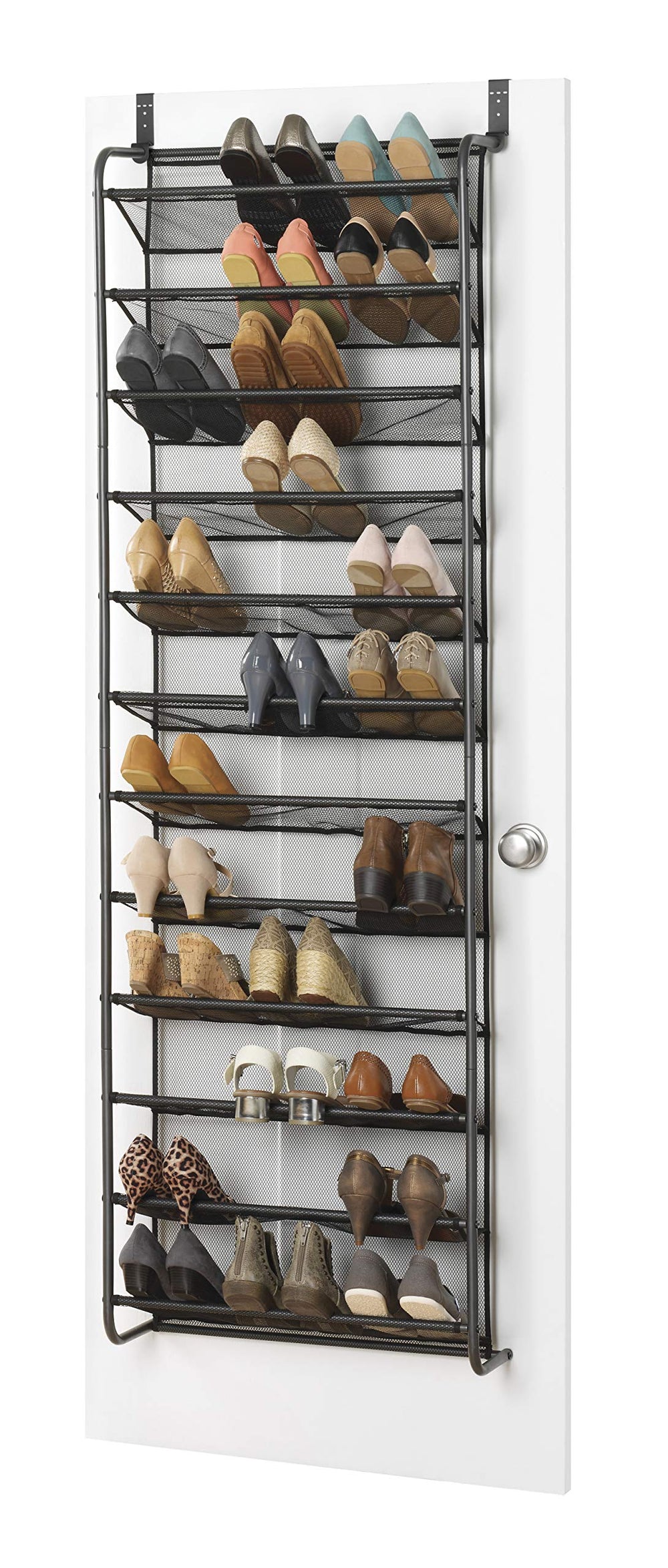 Whitmor front view showing full 12-tier capacity and neat shoe organization