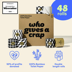 Who Gives A Crap single roll closeup highlighting long-lasting sheets benefit