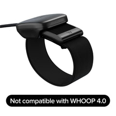WHOOP closeup of USB‑C connector and charging cradle highlighting secure fit and safety