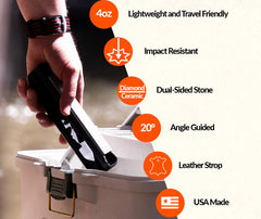 Wicked Edge Venture close-up of patent-pending 20° angle guide delivering precision