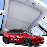 Wigoo front roof sunshade fitted to Model Y Juniper showing neat fit and heat protection