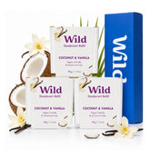 Wild coconut & vanilla trio pack front view showing scent and refill benefit