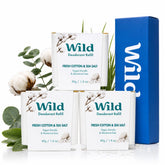 Wild front box of three refills showing branding and scent details for convenient eco benefit