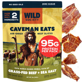 Wild Society front packaging showing Caveman Eats ribeye snack and benefits