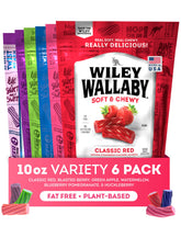 WILEY WALLABY front packaging showing colorful fruit licorice, clear branding and resealable bag benefits