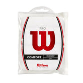 WILSON overgrip 12-pack front packaging showing product and storage bag benefit