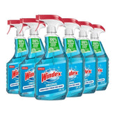 Windex front packaging showing six 23 oz bottles and brand benefit of streak-free shine
