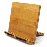 wishacc bamboo bookstand front view showing stable platform and benefit of clear reading