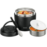 wiwens front view of black thermo food jar showing sleek design and portability