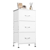 WLIVE front view of white three-drawer nightstand showing compact design and storage benefit