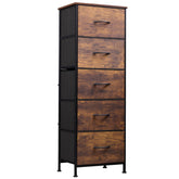 WLIVE front view showing rustic brown five-drawer storage and space-saving benefit