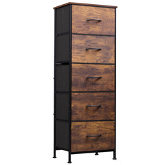 WLIVE front view showing rustic brown five-drawer storage and space-saving benefit