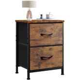WLIVE front view of nightstand showing two fabric drawers and wooden top, saves floor space