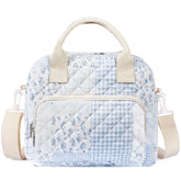 WOBAGMEN front view showing quilted floral exterior and secure zip closure for stylish protection
