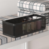 WOCHUANGSI front view of black bedside caddy showing full shelf benefit