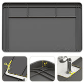 Wohbay front view of grey under-sink mat showing full coverage and protection