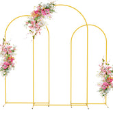 Wokceer front view of gold arch set showing elegant ceremony framing and durability