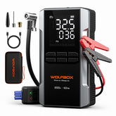 WOLFBOX MV16A front view showing compact all-in-one design and ports for quick roadside help