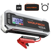 WOLFBOX MV24 front view showing compact booster and ports, reliable roadside power