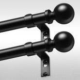 Wolistsa front packaging showing two black adjustable curtain rods and included hardware for easy setup