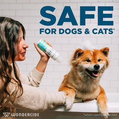 Wondercide cedarwood shampoo lather close-up demonstrating clean coat