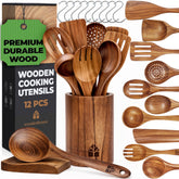Woodenhouse front view of complete 12-piece teak set showing organized layout